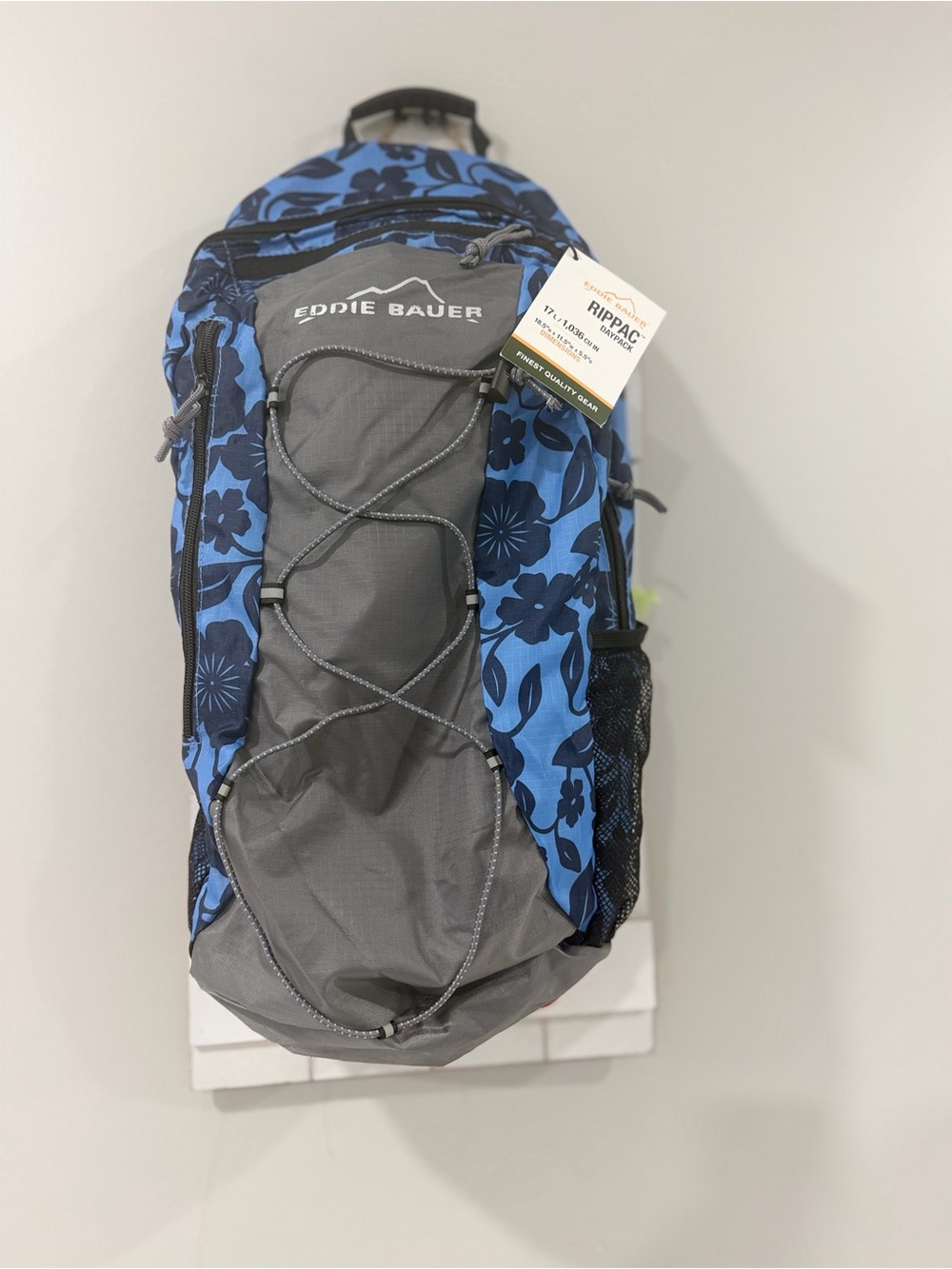 Eddie Bauer Blue Floral Daypack with Gray Accents